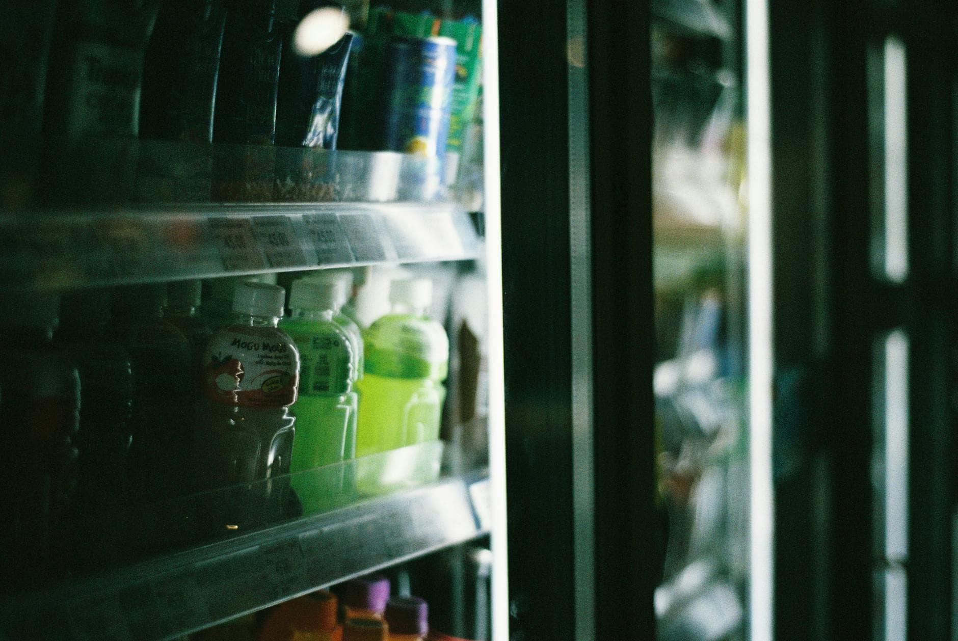 Refrigerated drinks cooler in a store